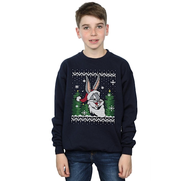 Looney Tunes Pojkar Bugs Bunny Jul Fair Isle Sweatshirt 7-8 Navy Blue 7-8 Years