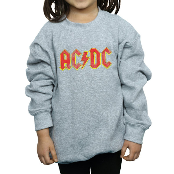 AC/DC Girls Distressed Red Logo Sweatshirt 7-8 år Sports Grey Sports Grey 7-8 Years