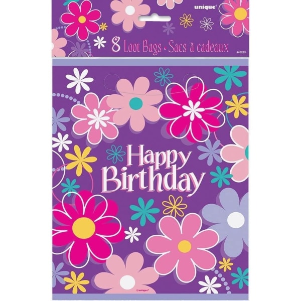 Unika festväskor med blommig grattis på födelsedagen (paket med 8) 23 cm Purple/Pink 23cm x 18cm