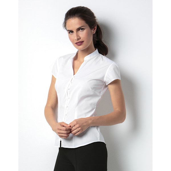 Kustom Kit Dam Continental Blus Mandarin Krage Korta Ärmar White 10 UK