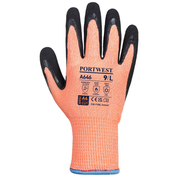 Portwest Unisex Adult A646 Vis-Tex HR Nitril Cut Resistant Glo Orange/Black 3XL