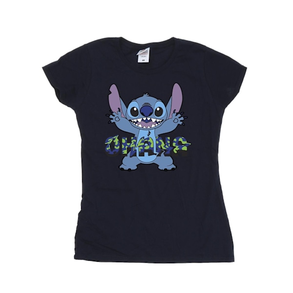Disney Dam/Kvinnor Lilo Och Stitch Ohana Blå Glitch Bomull T-shirt Navy Blue XL