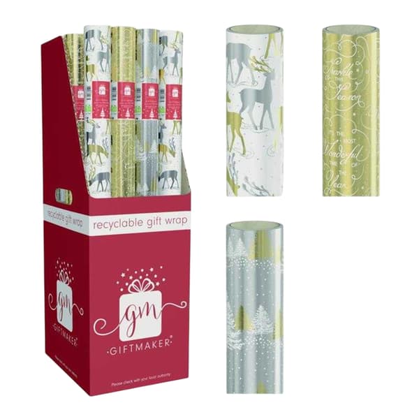 Giftmaker Metallic Julklappspapper i blandade mönster (3-pack) Silver/Gold One Size