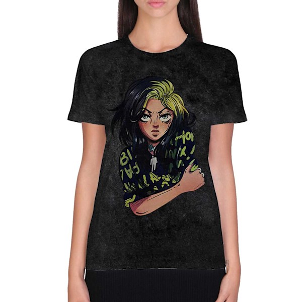 Billie Eilish Unisex Anime Dip Dye T-Shirt S Svart Black S