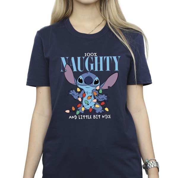 Disney Womens/Ladies Lilo & Stitch Naughty & Nice Cotton Boyfri Navy Blue XXL