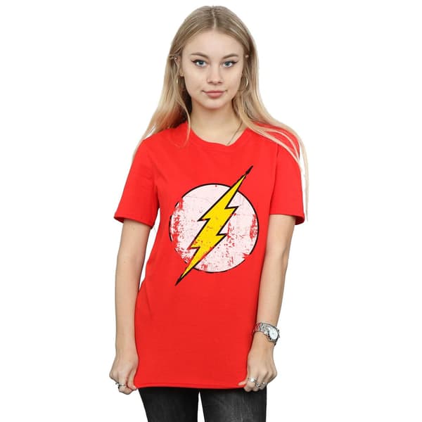 DC Comics Dam/Damer The Flash Distressed Logo Boyfriend Fit Red S