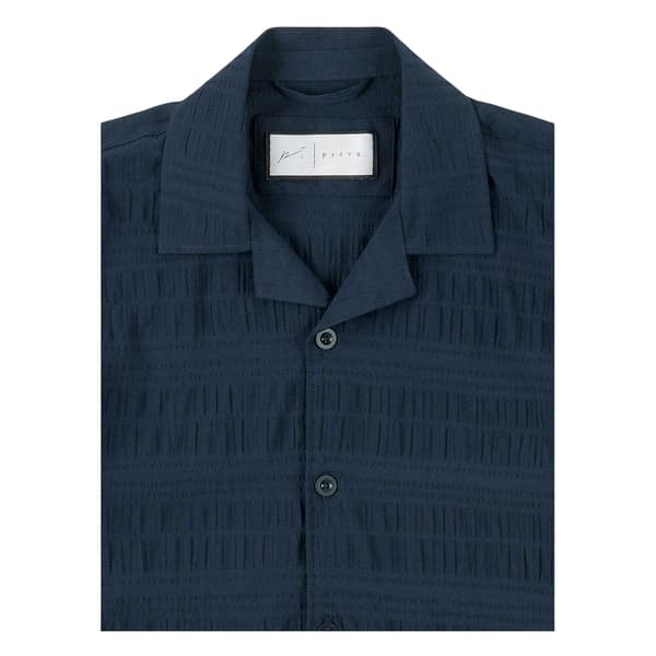 Prevu Herrskjorta Beckerr Seersucker Relaxed Fit M Mörkblå Dark Navy M
