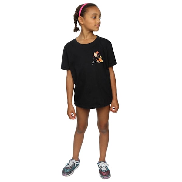Janis Joplin Girls Floral Faux Pocket Cotton T-Shirt 7-8 år Black 7-8 Years