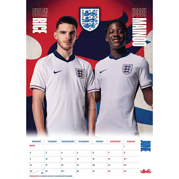 England FA Väggkalender 2025 A3 En Storlek Flerfärgad Multicoloured One Size