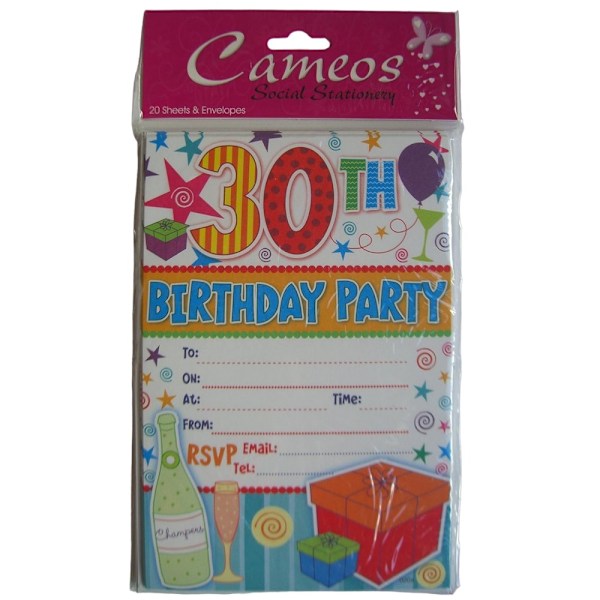 Cameos 30-årsdagsinbjudningar (20-pack) One Size Vit/Flerfärgad White/Multicoloured One Size