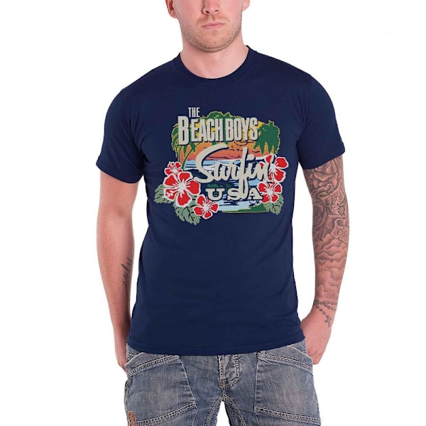 The Beach Boys Unisex Adult Surfin USA Tropical Cotton T-Shirt Navy Blue XL