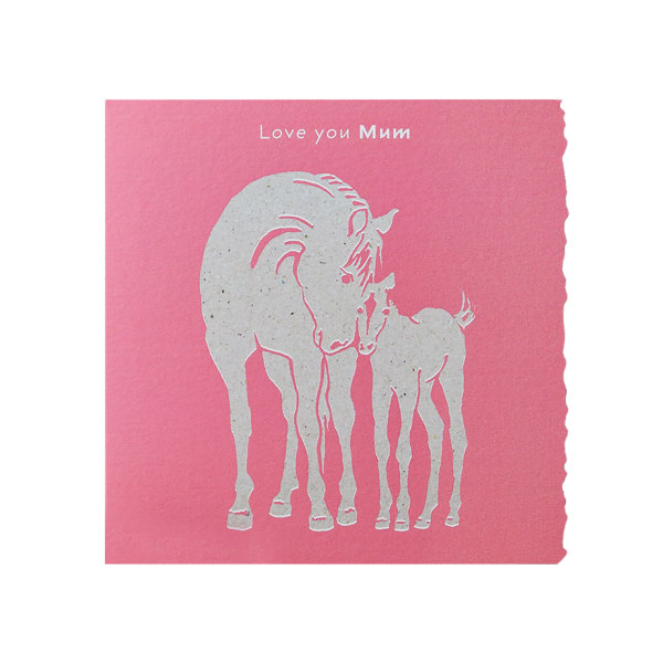 Deckled Edge Color Block Pony Greetings Card One Size Love You Love You Mum - Horse and Foal (Pink One Size