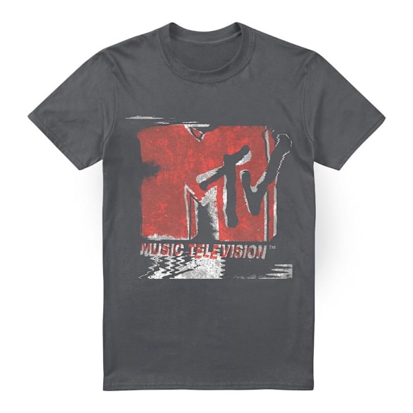 MTV Herr T-shirt med Urtvättat Logotryck 4XL Kolgrå Charcoal 4XL
