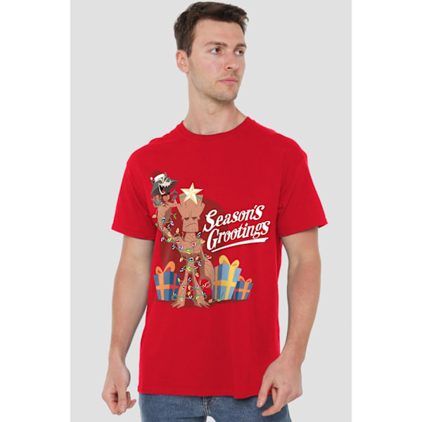Guardians Of The Galaxy Herr Seasons Grootings T-Shirt S Röd Red S