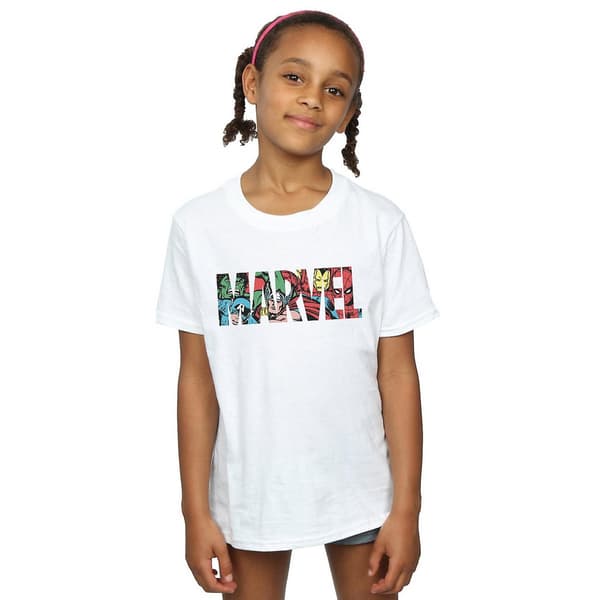 Marvel Comics Flickor Infill Karaktär Bomullslogotyp T-shirt 7-8 år White 7-8 Years