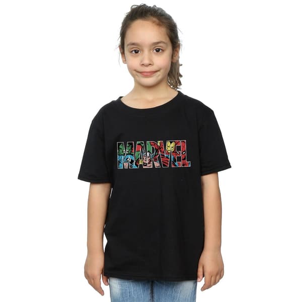 Marvel Comics Flickor Infill Karaktär Bomullslogotyp T-shirt 7-8 år Black 7-8 Years