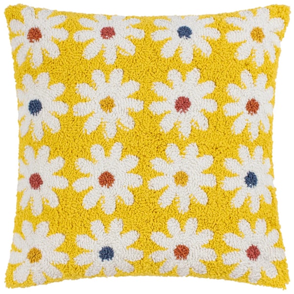 Heya Home Stickad Daisy Kuddfodral 45cm x 45cm Mellow Yellow Mellow Yellow 45cm x 45cm