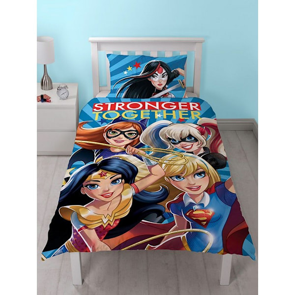 Superhero Girls Stronger Together Påslakan Set Enkelsäng Blå Blue Single