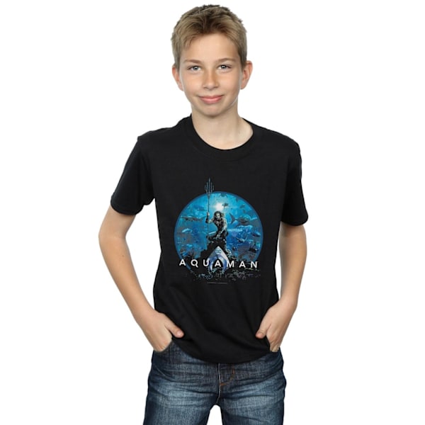 DC Comics Boys Aquaman Circle Poster T-Shirt 5-6 år Svart Black 5-6 Years