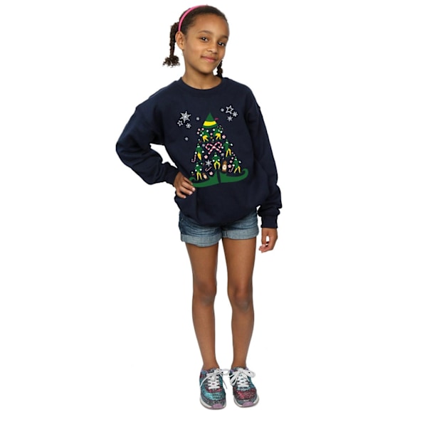 Elf Flickor Julgran Sweatshirt 12-13 År Marinblå Navy Blue 12-13 Years