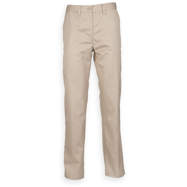 Henbury Dam/Damer 65/35 Plattfrontade Slim Fit Chino Arbetsbyxor Extra Large x Regular Stone. Stone Extra Large x Regular