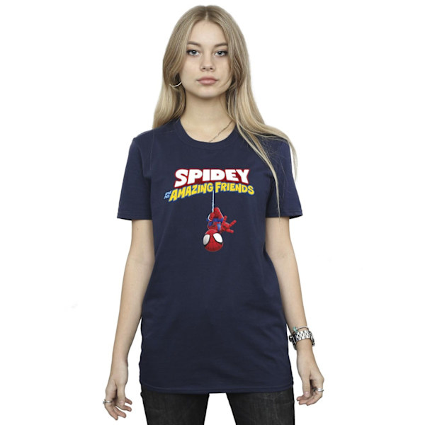 Marvel Dam/Damer Spider-Man Hänger Upp och Ner Bomull Pojkvän T-shirt Navy Blue S