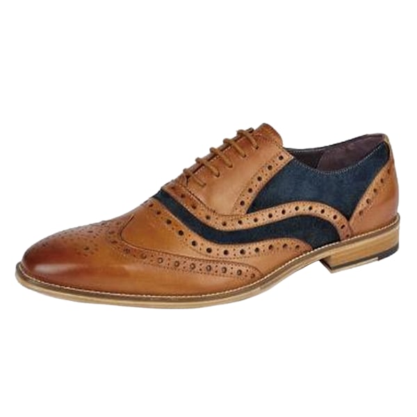 Roamers herr 5 Eyelet läder Brogue Oxfords 10 UK Tan/Blue Tan/Blue 10 UK