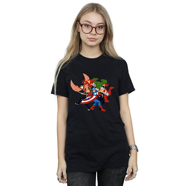 Marvel Dam/Damer Avengers Assemble Comic Team Bomull Boyfriend T-Shirt Black M