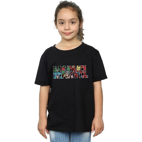 Marvel Comics Flickor Infill Karaktär Bomullslogotyp T-shirt 5-6 år Black 5-6 Years