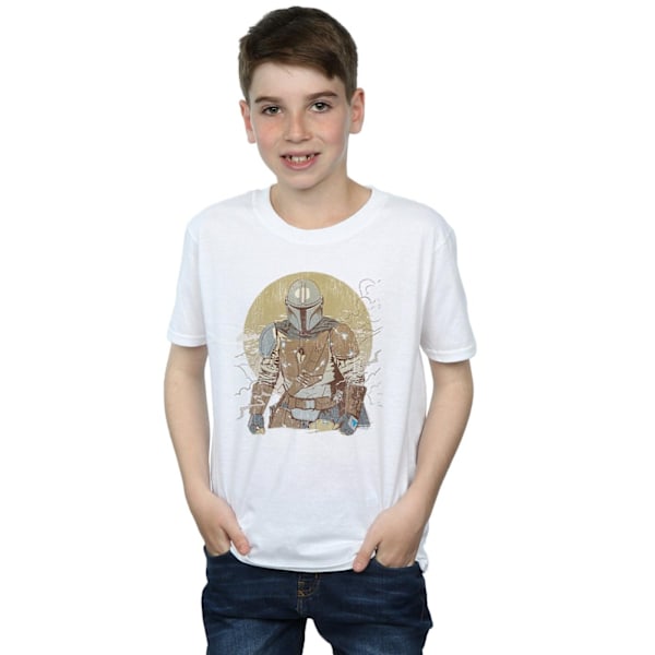 Star Wars Boys The Mandalorian Distressed Warrior T-Shirt 7-8 år White 7-8 Years