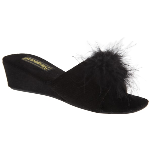 Sleepers Dam/Damer Anne Jewelled Rosette Boa Mule Tofflor Black 3 UK