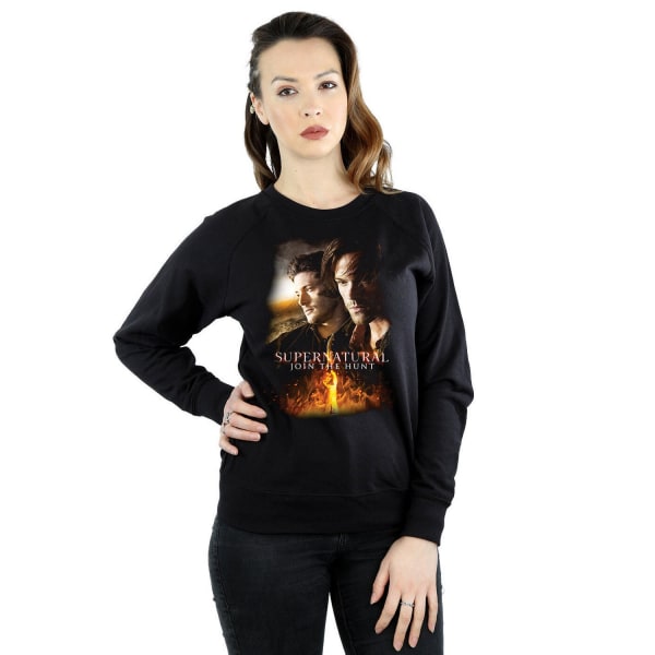 Supernatural Dam/Ladies Flaming Poster Sweatshirt XL Svart Black XL