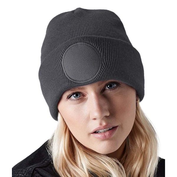 Beechfield Rund Stickad Mössa med Patch, One Size, Grafitgrå Graphite Grey One Size