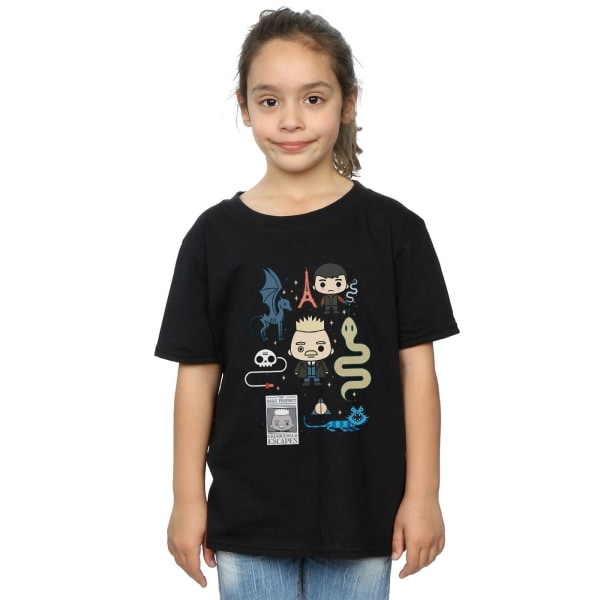Fantastic Beasts Girls Chibi Grindelwald T-shirt i bomull 12-13 Y Black 12-13 Years