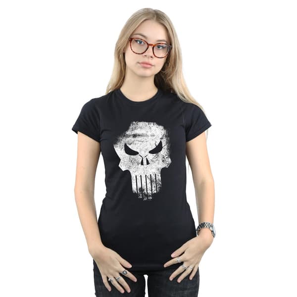Marvel Dam/Dam The Punisher Distressed Skull T-shirt i bomull Black L