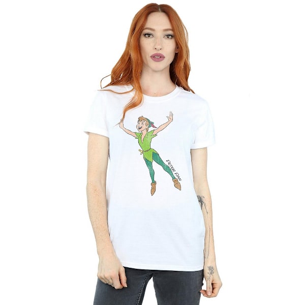 Peter Pan Dam/Kvinnor Klassisk Flygande Bomull Boyfriend T-Shirt White XL