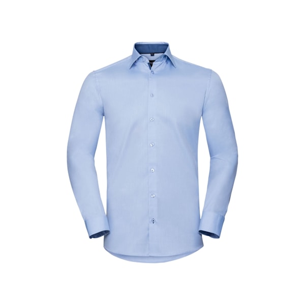 Russell Herr Kontrast Sömnad Skräddarsydd Långärmad Light Blue/Mid Blue/Bright Navy 15.5in