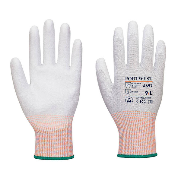 Portwest Unisex Vuxen A697 - LR13 PU Handflata ESD Säkerhetshandskar (Pa Grey/White/Red 10