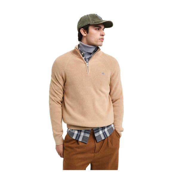 Gant Herr Half Zip Fleecetröja i Ullblandning XL Khaki Khaki XL
