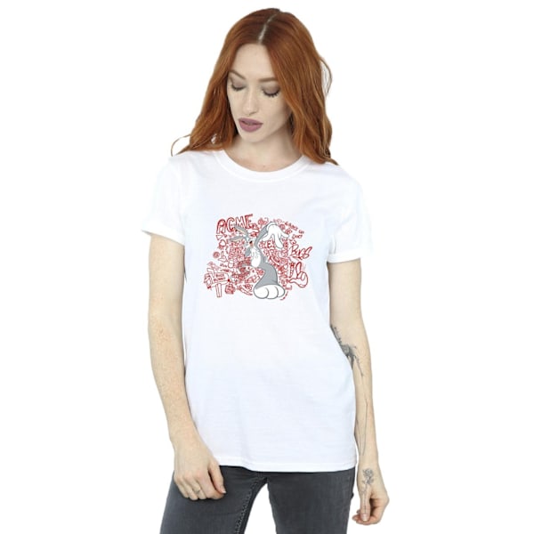 Looney Tunes Dam/Damer ACME Doodles Bugs Bunny Bomull Pojkvän White 3XL