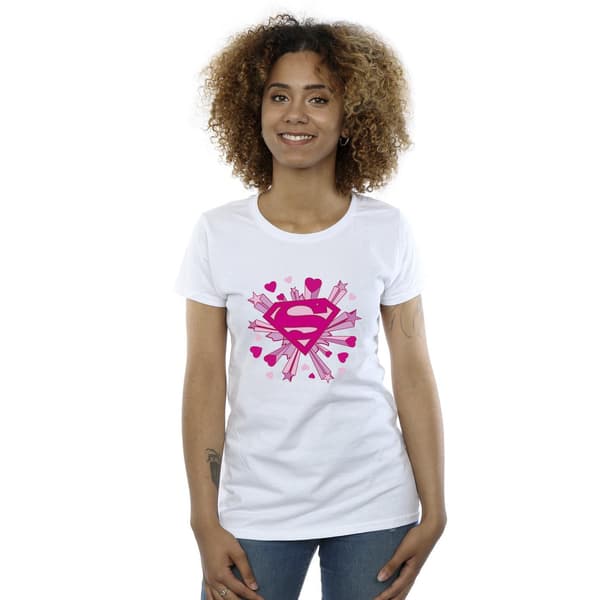 DC Comics Dam/Dam Superman Rosa Hjärtan Och Stjärnor Logotyp Bomull White M