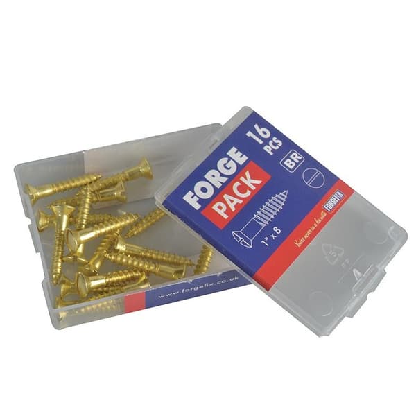 Forgefix Träskruvar, Spårskruv, Försänkt, Mässing 1 tum x 8 ForgePack 16 Multi Colour 1in x 8 ForgePack 16