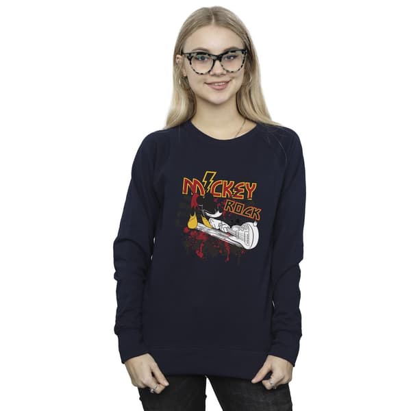 Disney Dam/Kvinnor Mickey Mouse Smash Gitarr Rock Sweatshirt Navy Blue M