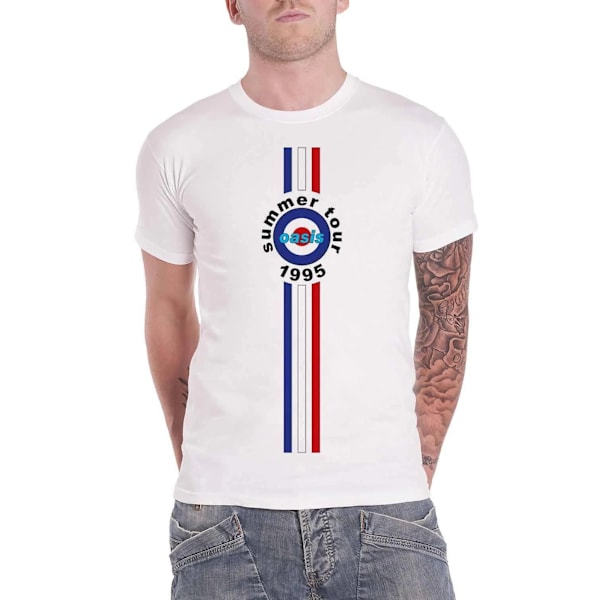 Oasis Unisex Adult Summer Tour 1995 Stripe Detail T-Shirt XL Wh White XL