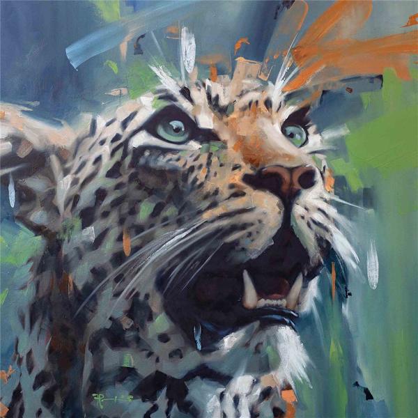 Frank Pretorius Leopard Canvas Print 85cm x 85cm Blå/Vit/Svart Blue/White/Black 85cm x 85cm