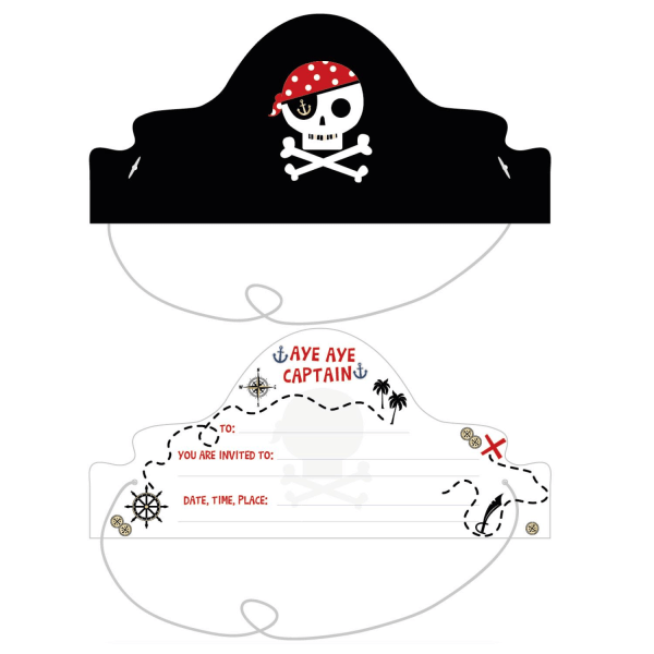 Amscan Treasure Island-inbjudningar (paket med 8) One Size Black/W Black/White/Red One Size