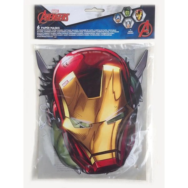 Avengers Paper Party Mask (Pack om 6) One Size Röd/Guld Red/Gold One Size