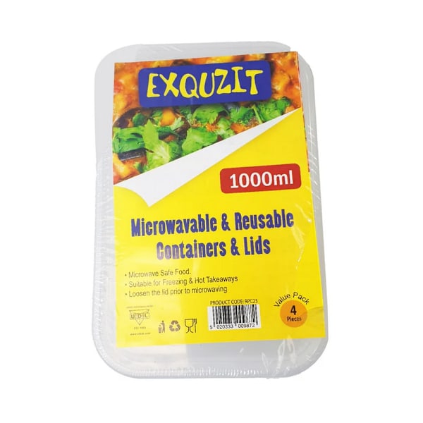 UDL Återanvändbara 1000ml Plastmatbehållare med Lock (Paket med Clear One Size