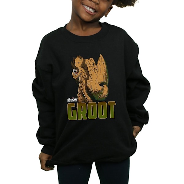 Marvel Girls Avengers Infinity War Groot Karaktär Sweatshirt 9 Black 9-11 Years