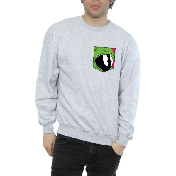 Looney Tunes Herr Marvin The Martian Ansikte Faux Pocket Sweatshirt Sports Grey L